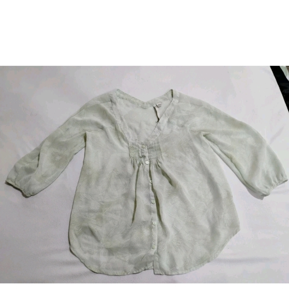 LC Lauren Conrad Women's Mint Green Button Down Floral Shirt
